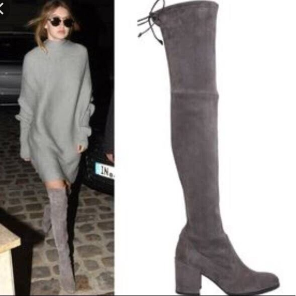 Stuart Weitzman Tieland in Slate Suede Over the Knee Boots Size 6.5